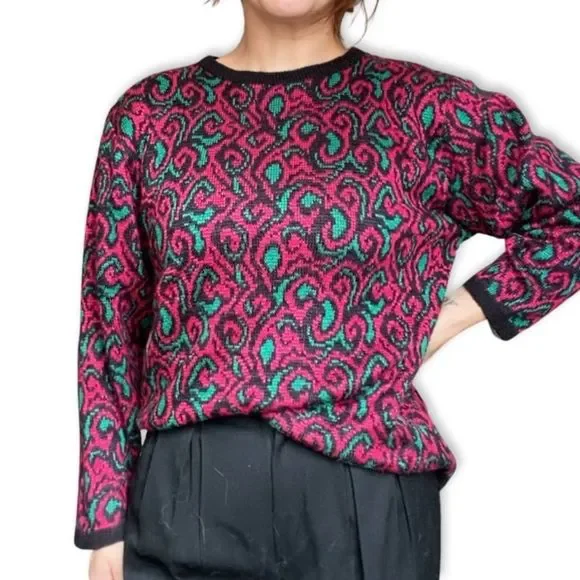 VTG 80s print woven sweater - Picture 3 of 3